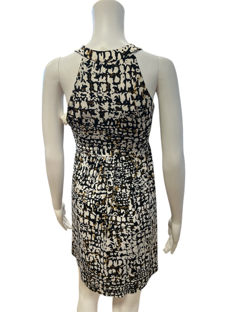 Calvin Klein Size 2 White/Black/Brown Print Consignment Ladies Dress