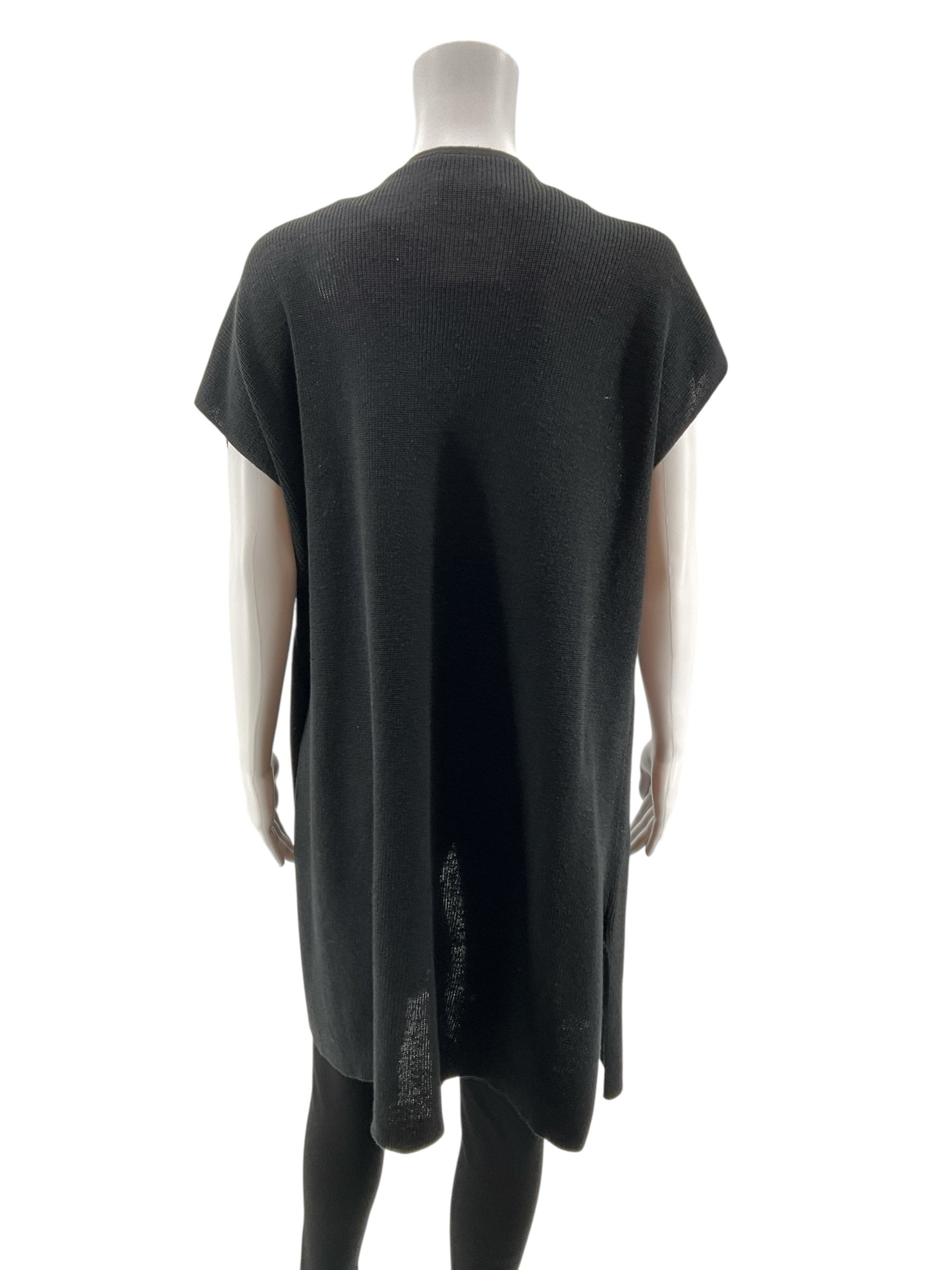 Eileen Fisher Black Draped Open Front Long Vest Italian Yarn Size Large