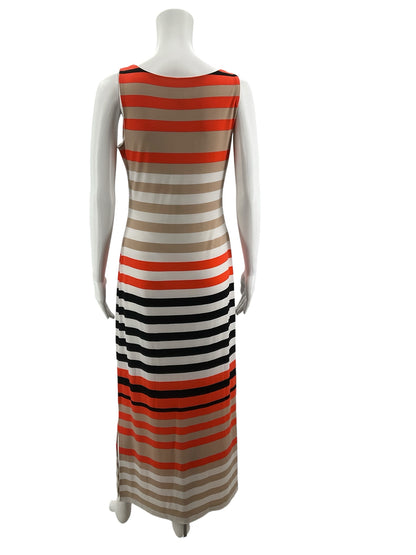 Jessica Howard Striped Sleeveless Maxi Dress Size S | Tan Coral Black