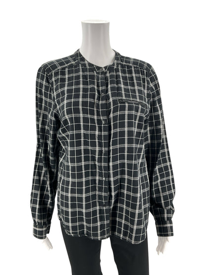 Calvin Klein black and white plaid pre-owned casual top for ladies, size large, featuring a relaxed fit and stylish design.