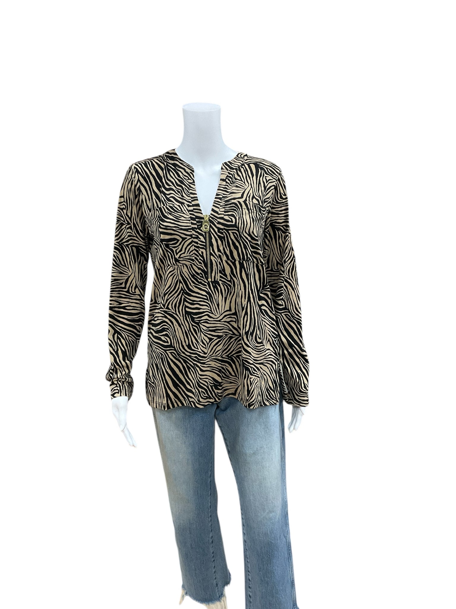 MK Brown/Black Animal Print Casual Top Size Small 