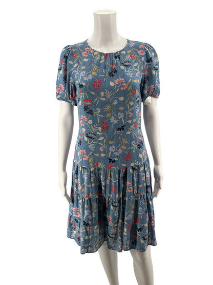 LOFT blue/tan/coral Floral Blue/Tan/Coral Floral Pre-Owned Ladies Dress - Size 2 - Size 2