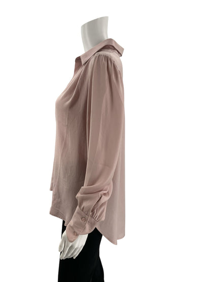 Blush Banana Republic pre-owned ladies blouse, size medium, featuring a classic minimalist design for business casual wear.