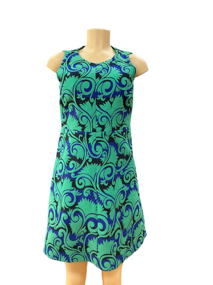 J.Crew Damask Jacquard Fit &amp; Flare Dress Blue Teal Size 4