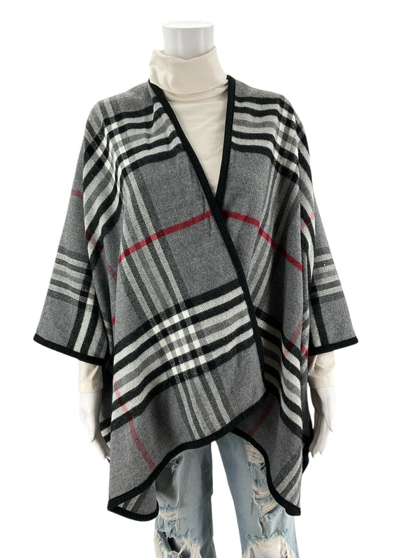 No Brand Gray/Red/Black Plaid Pre-Owned Ladies Shrug - Size One Size Fits Most