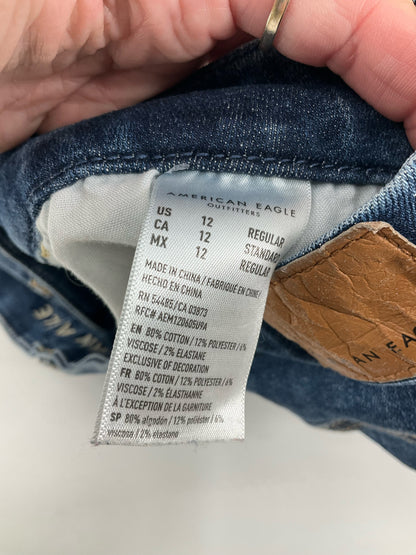 american eagle Size 12 Blue Distressed Pre-Owned Ladies Jeans