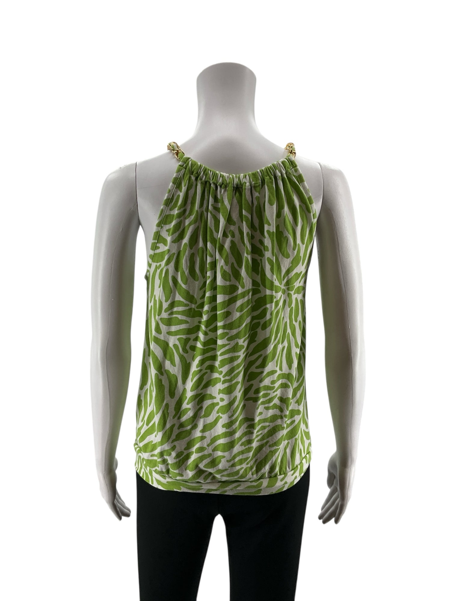 Green &amp;amp; White Animal Stripe Print Chain Halter Top XS/S