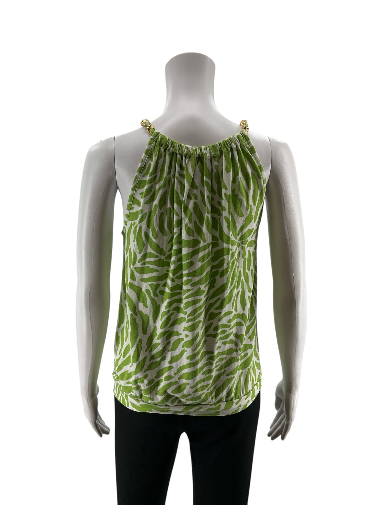 Green &amp;amp; White Animal Stripe Print Chain Halter Top XS/S