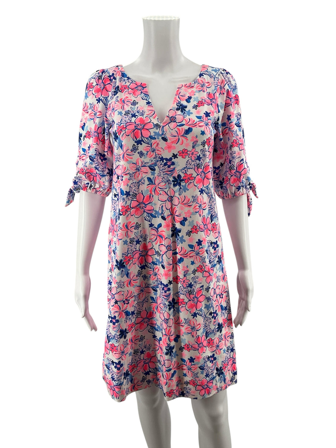 Lilly Pulitzer White/Coral/Blue Floral Pre-Owned Ladies Dress - Size XS