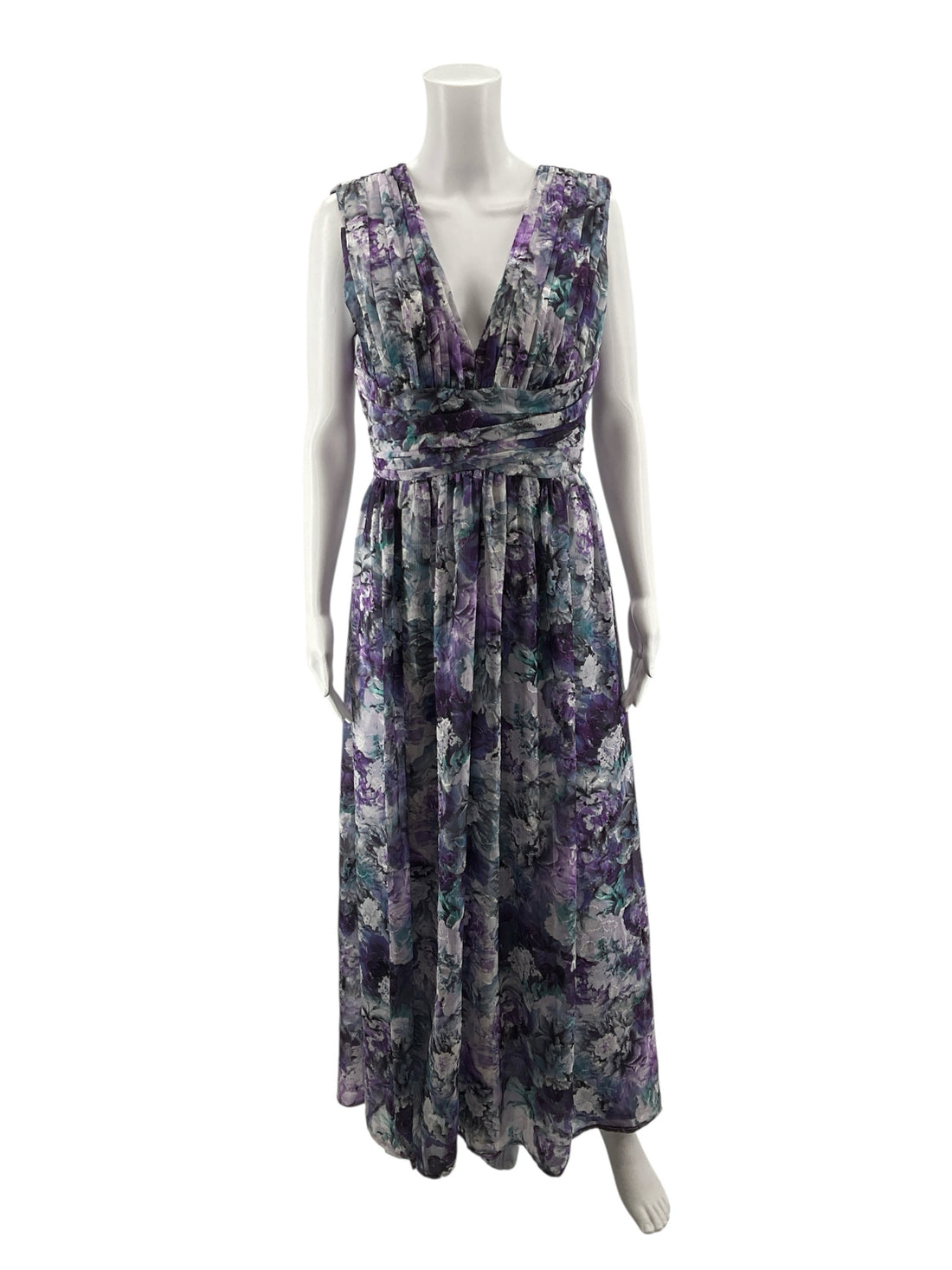 Dress the Population Purple/Teal Maxi Emery Floral Burnout Velvet Maxi Gown Size M - Size M