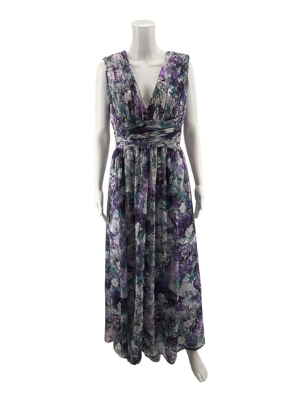 Dress the Population Purple/Teal Maxi Emery Floral Burnout Velvet Maxi Gown Size M - Size M