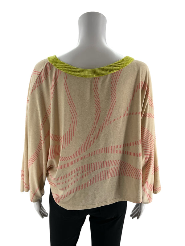 Bucket List Tan/Pink Print Pre-Owned Ladies Top - Size Small
