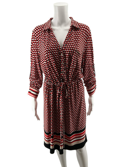 Tommy Hilfiger Geometric Cube Print Shirtdress Red Navy Size 14