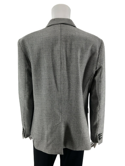 Talbots Houndstooth Checkered Blazer Black White Wool Blend Size 10