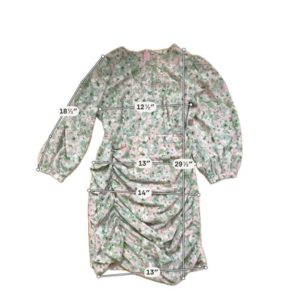 Entro Floral Asymmetrical Ruched Mini Dress Pink Green Size Small - ONLINE ONLY