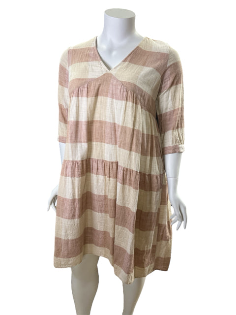 Y.A.S Size XL Cream/Beige/Mauve Plaid Dress