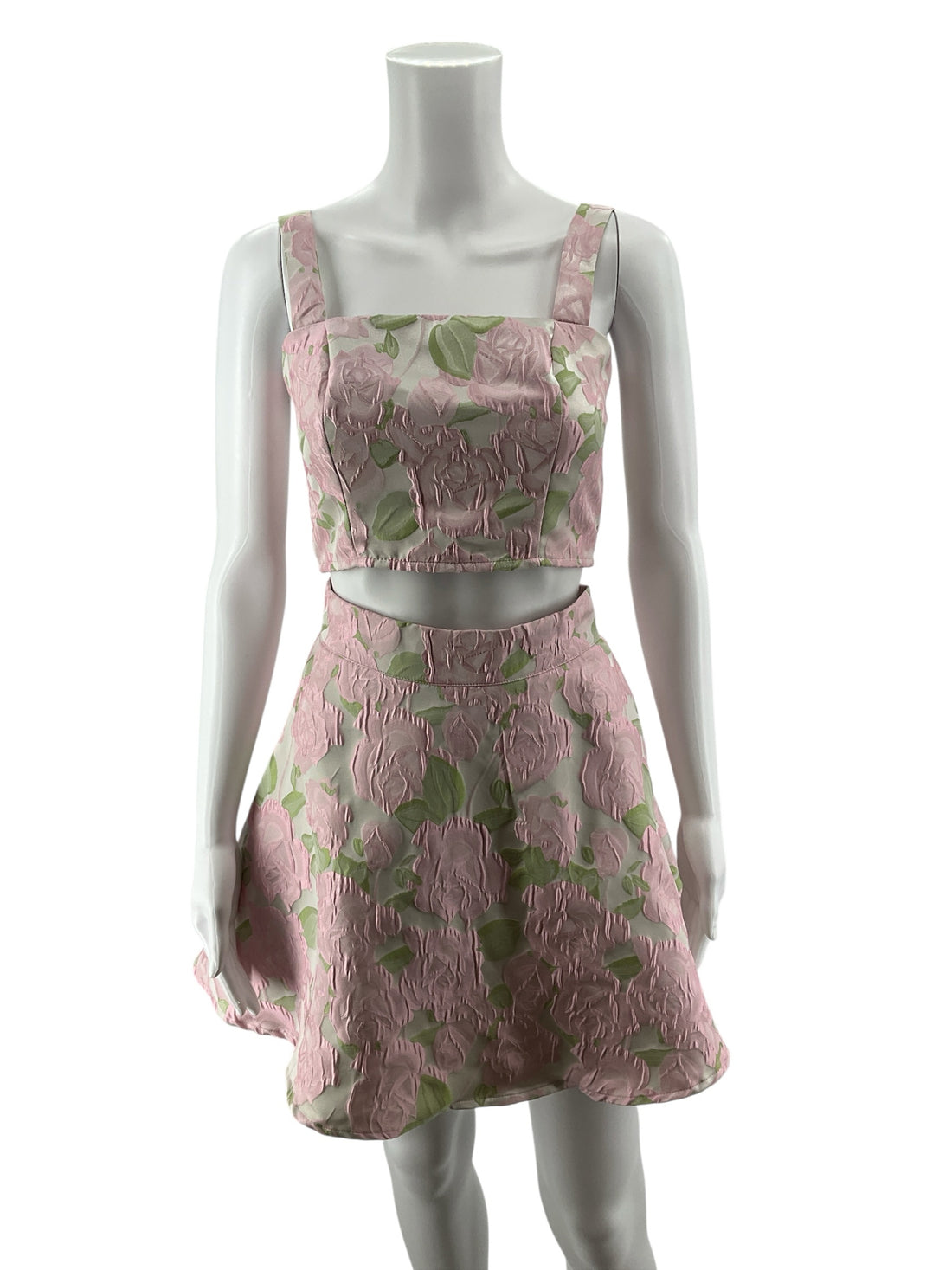 B.right Pink &amp; Green Rose Jacquard Two-Piece Skirt Set | Size Small