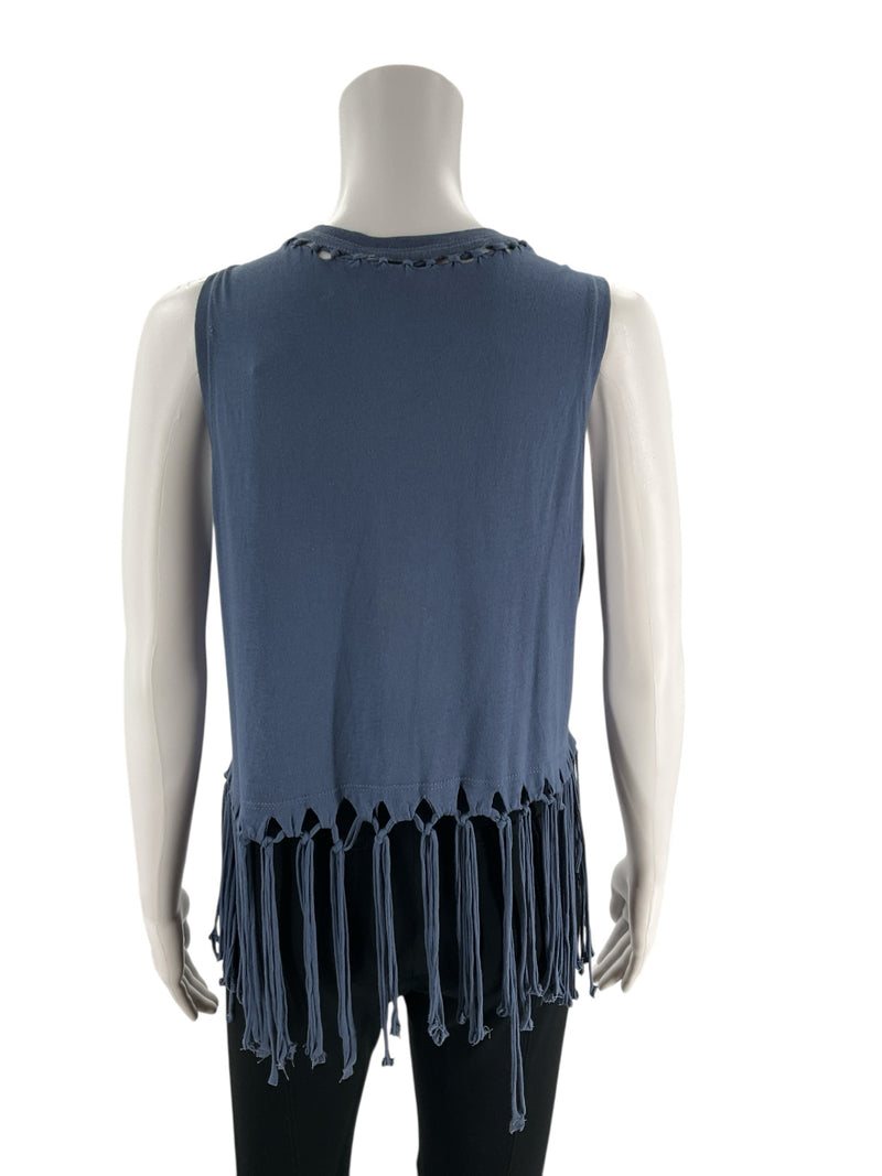 Guess Blue/Black Fringe Pre-Owned Ladies Top - Size Medium - Margaret’s Fine Consignment
