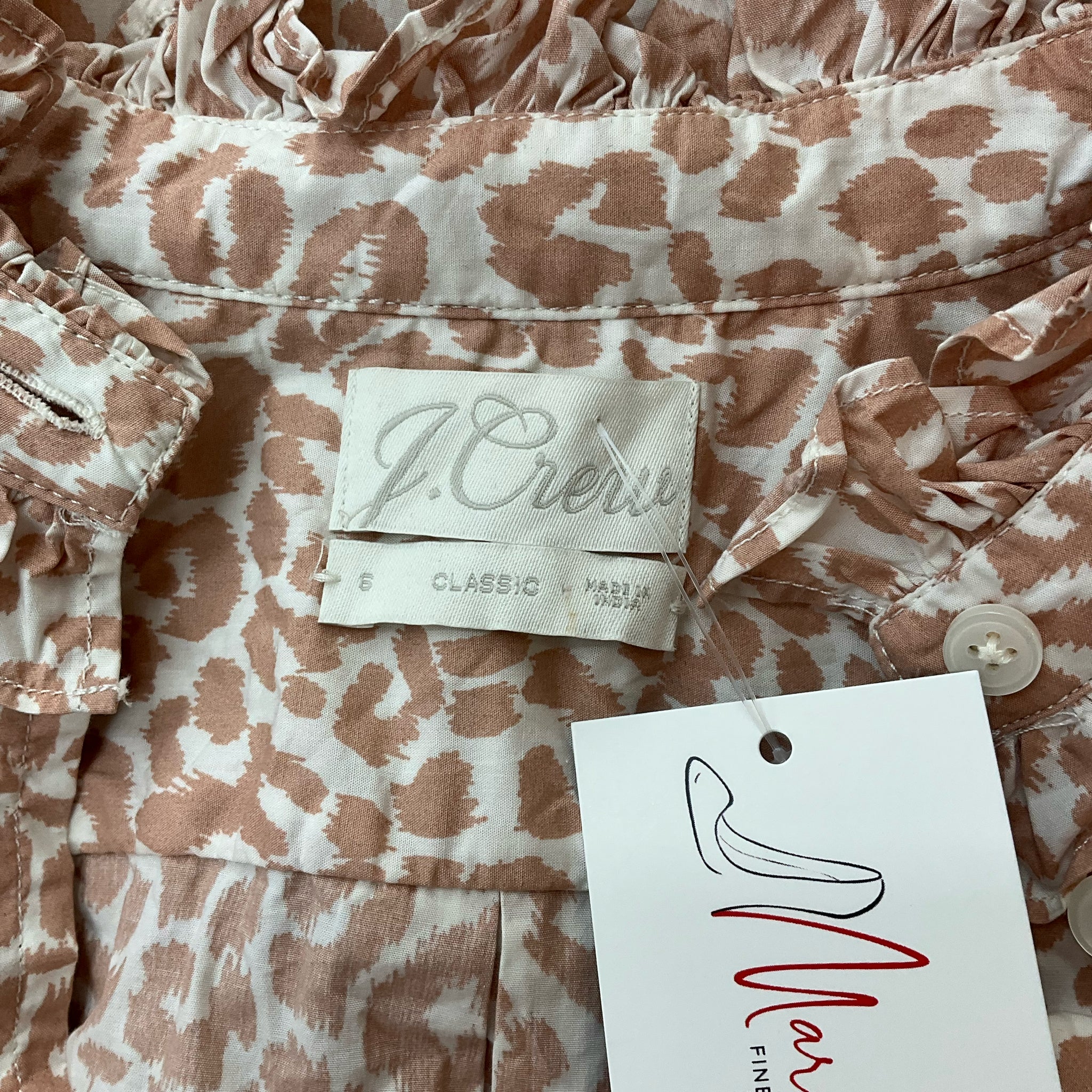 J. Crew Tan Cream Print Button-Up Blouse – Size Small, Excellent Pre-Owned - Margaret’s Fine Consignment