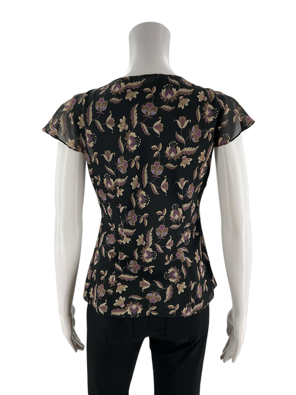 Loft Black/Purple/Tan Floral Pre-Owned Ladies Casual Top - Size XS