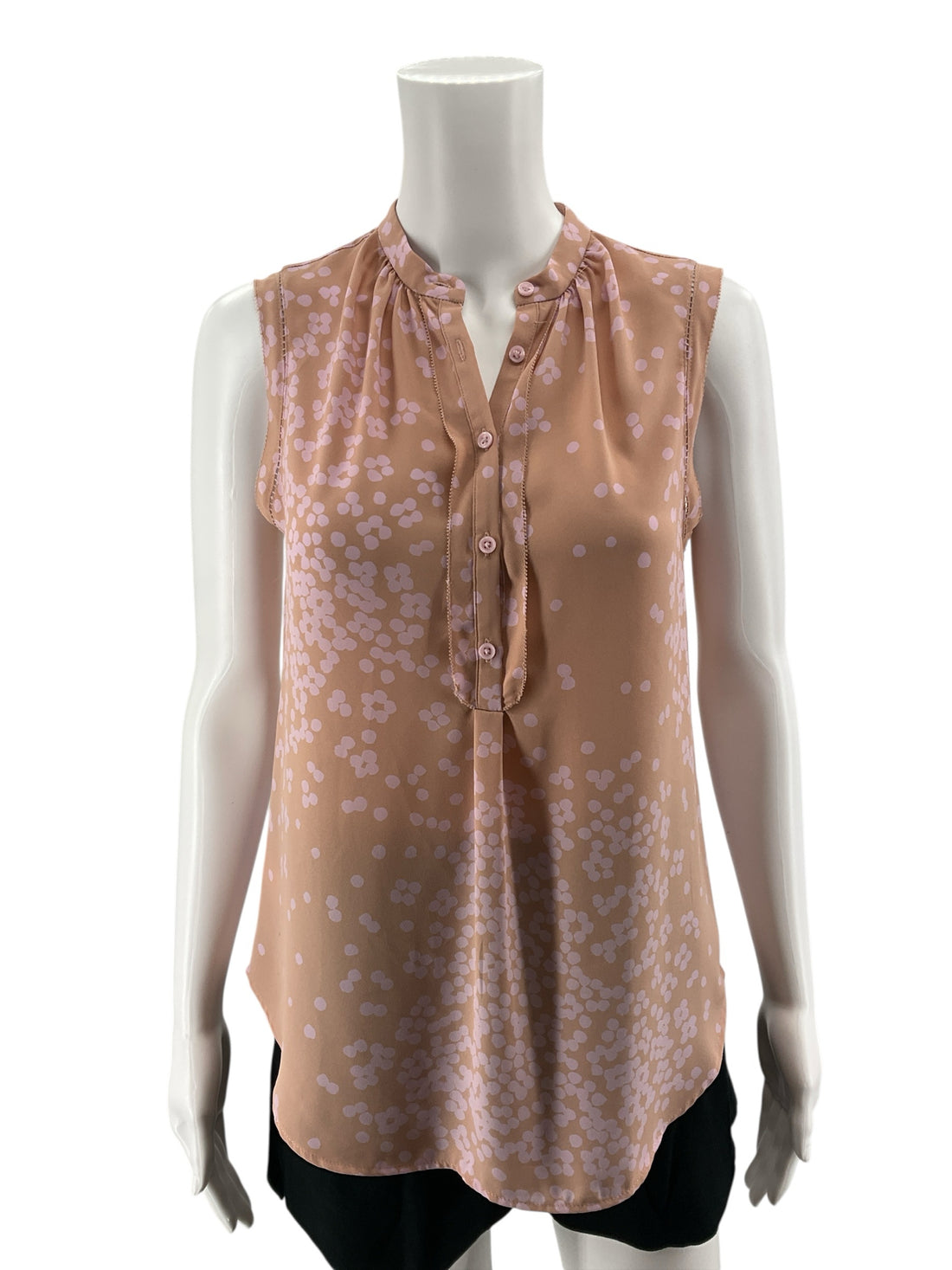 Ann Taylor Confetti Dot Floral Sleeveless Blouse XS Nude Pink