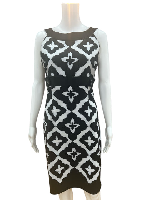 London Times White/Black Print Dress Size 8