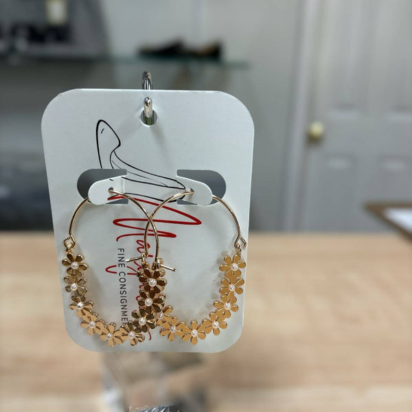 Gold Floral Ladies Pre-Owned Hoop Earrings - Margaret’s Fine Consignment