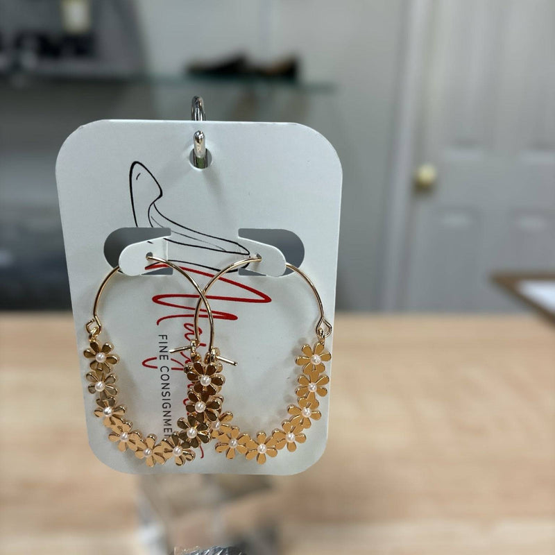 Gold Floral Ladies Pre-Owned Hoop Earrings - Margaret’s Fine Consignment