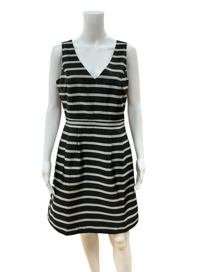 J. Crew V-Neck Stripe A-Line Dress Black Silver Sleeveless Size 6