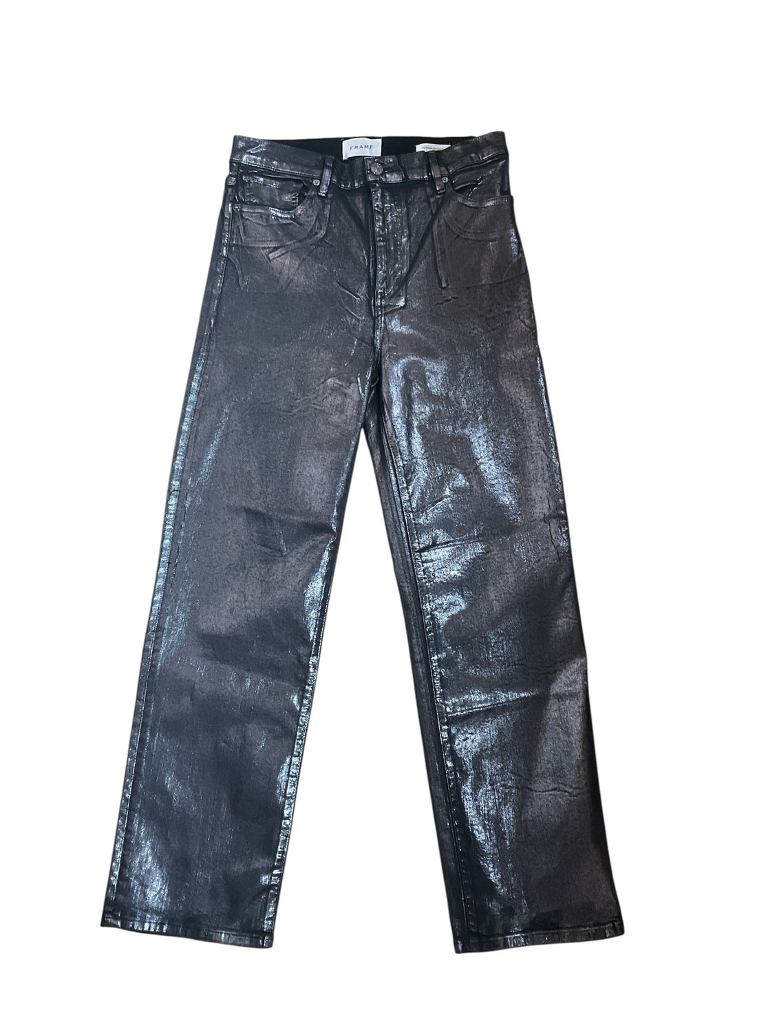 Frame Le High Skinny Coated Jeans Gray Metallic Sheen Size 8