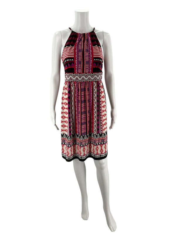 Roz & Ali Pink/Tan/Black Print Pre-Owned Ladies Dress - Size 8