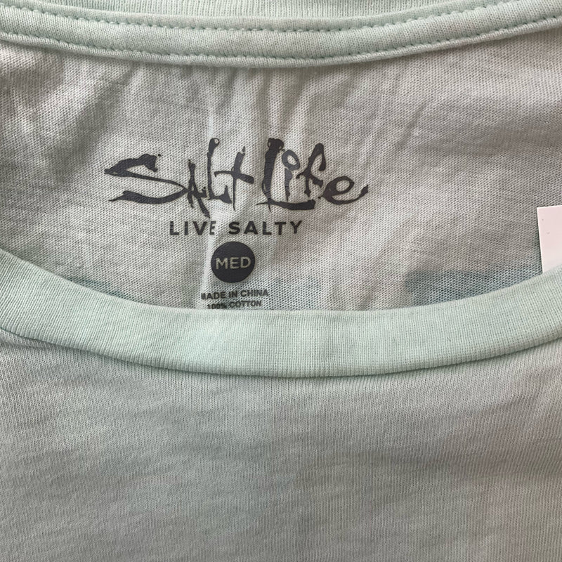Salt Life Aqua Words Pre-Owned Ladies Top - Size Medium - Margaret’s Fine Consignment