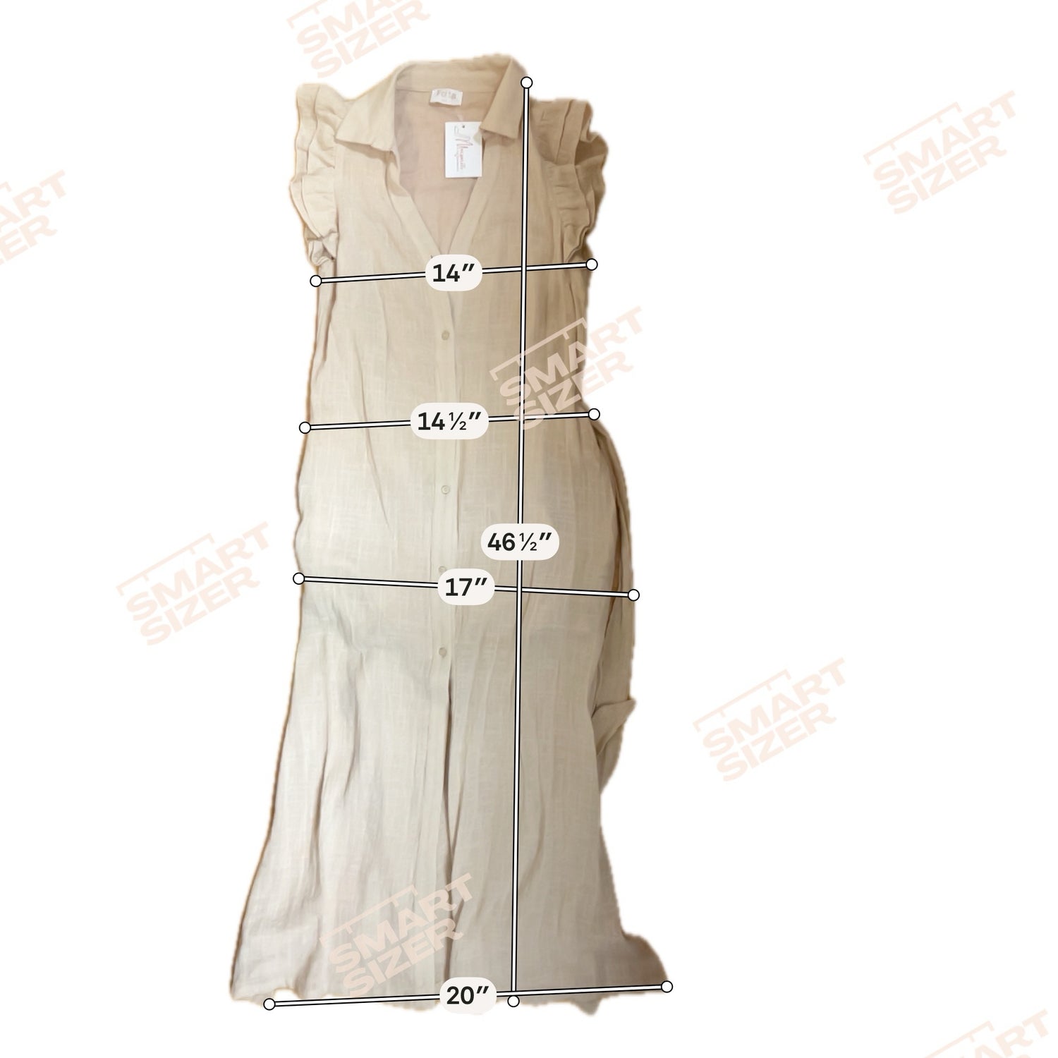 Fate Tan Maxi Tan Cotton Gauze Ruffle Sleeve Button Front Maxi Dress Size Small - Size S