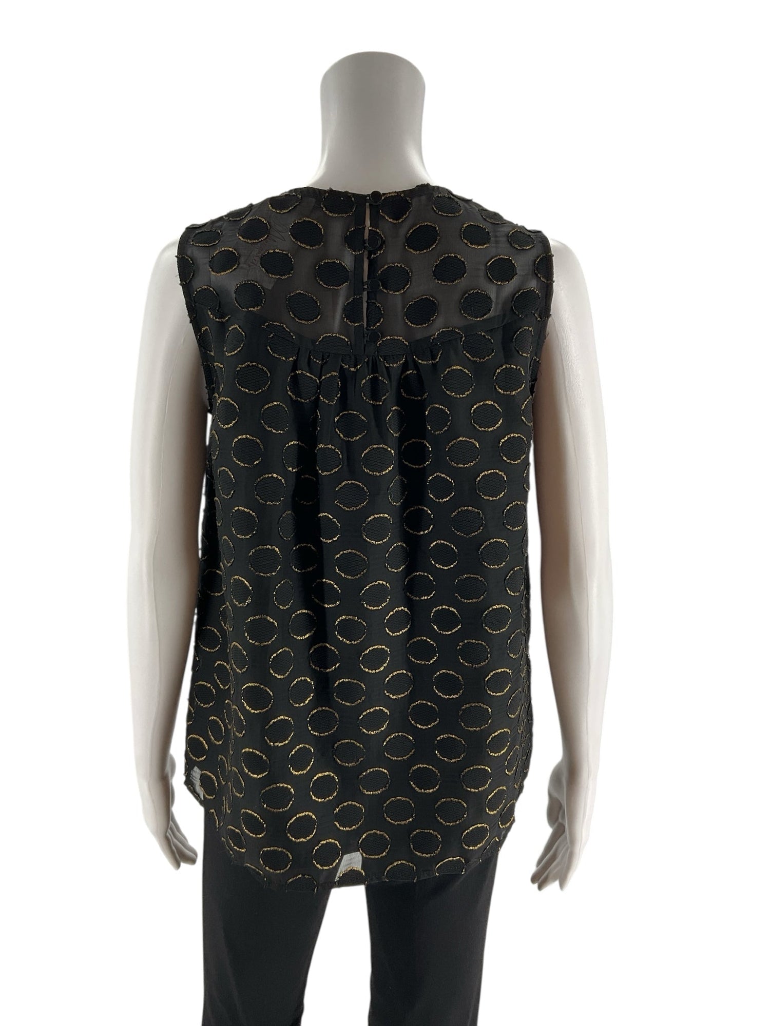 Joy Joy black and gold dots ladies top in size XS, featuring a stylish design and polka dot pattern.