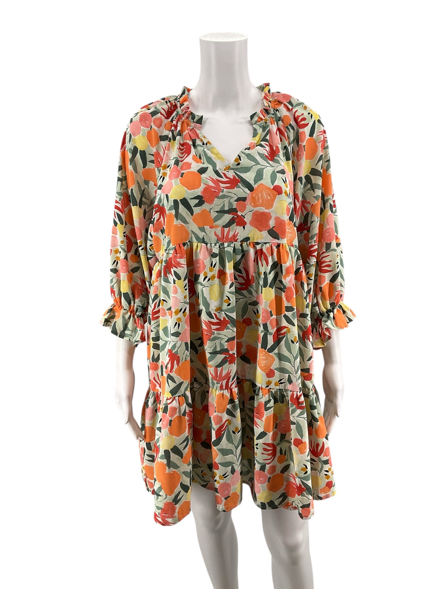 Entro Floral Ruffle V-Neck Tiered Babydoll Dress Size Small - ONLINE ONLY
