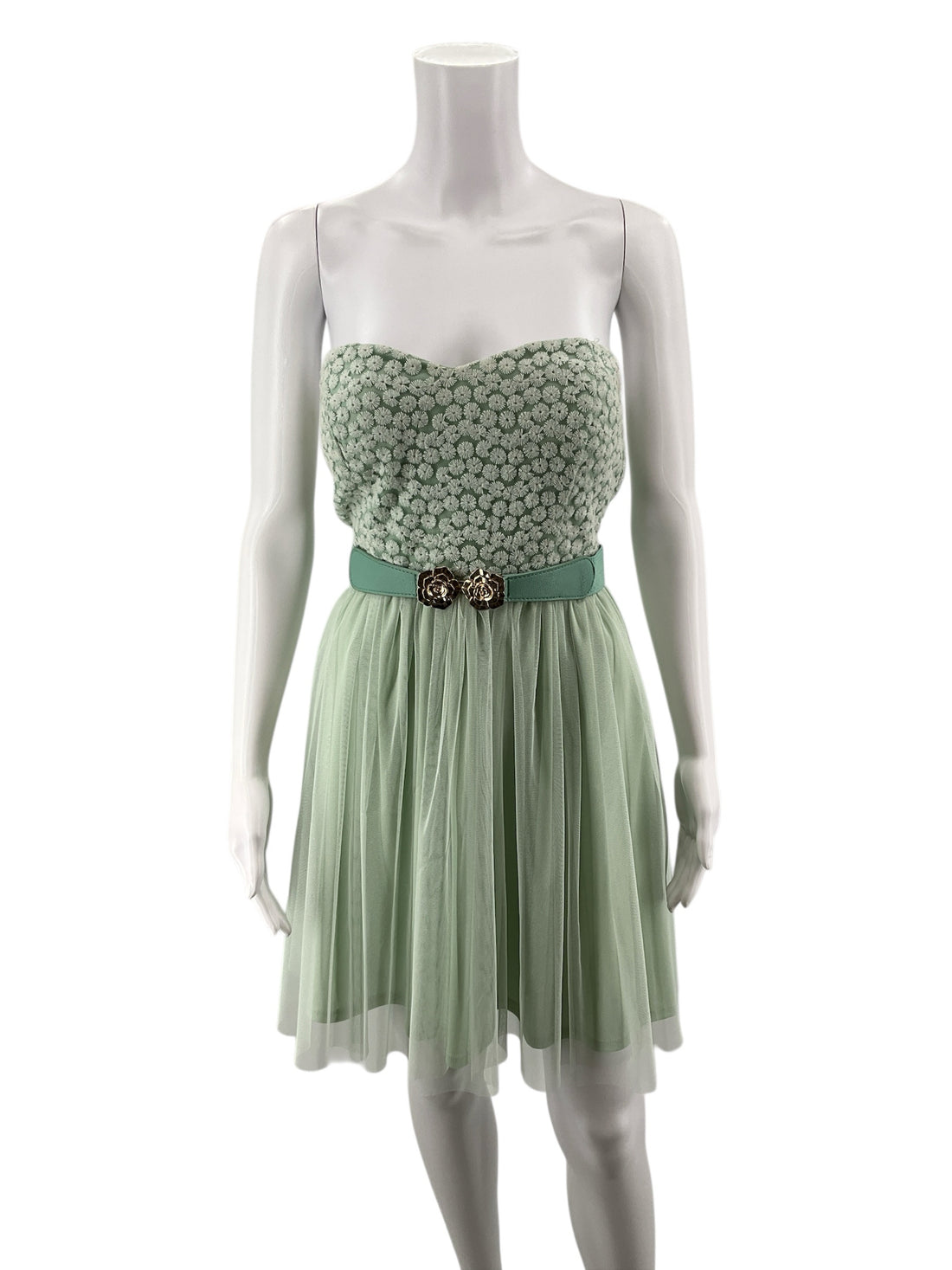 Mystic sage Mini Sage Green Strapless Tulle Dress Embroidered Bodice Medium - Size M
