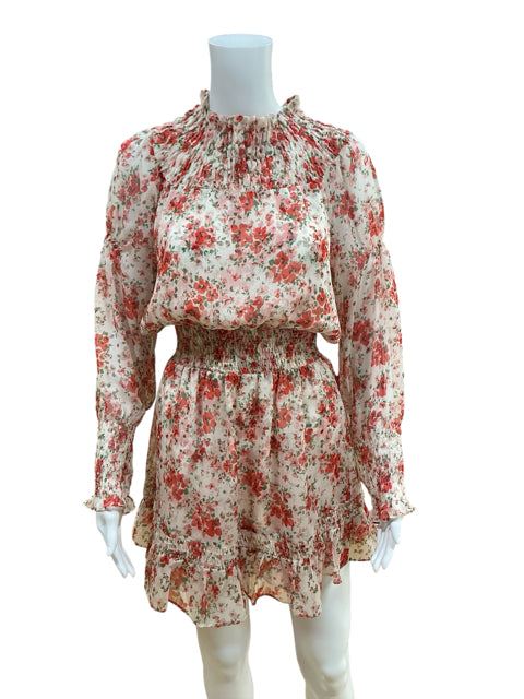 MISA Cream/red Mini Los Angeles Savanna Floral Smocked Mini Dress Cream Red Size Small - Size S
