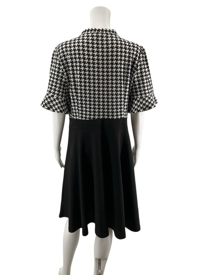 No Brand Houndstooth Tie-Neck Dress Black White A-Line Size XL