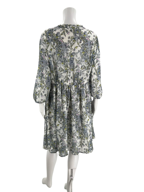 Back view of Torrid Leaf Print Dress - Size 12 showing relaxed fit and flowy silhouette with botanical print in blue and green tones.