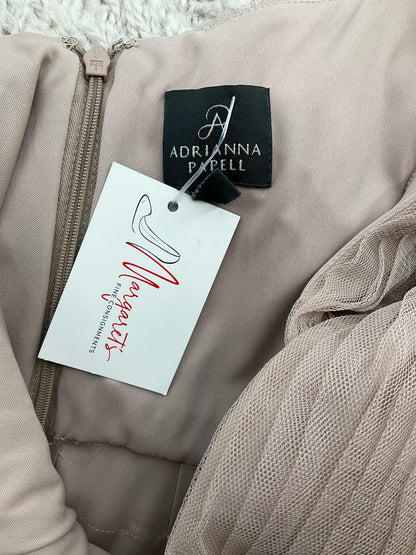 Adrianna Papell taupe ruffle dress for women, size 6, featuring elegant ruffle details and a flattering silhouette.