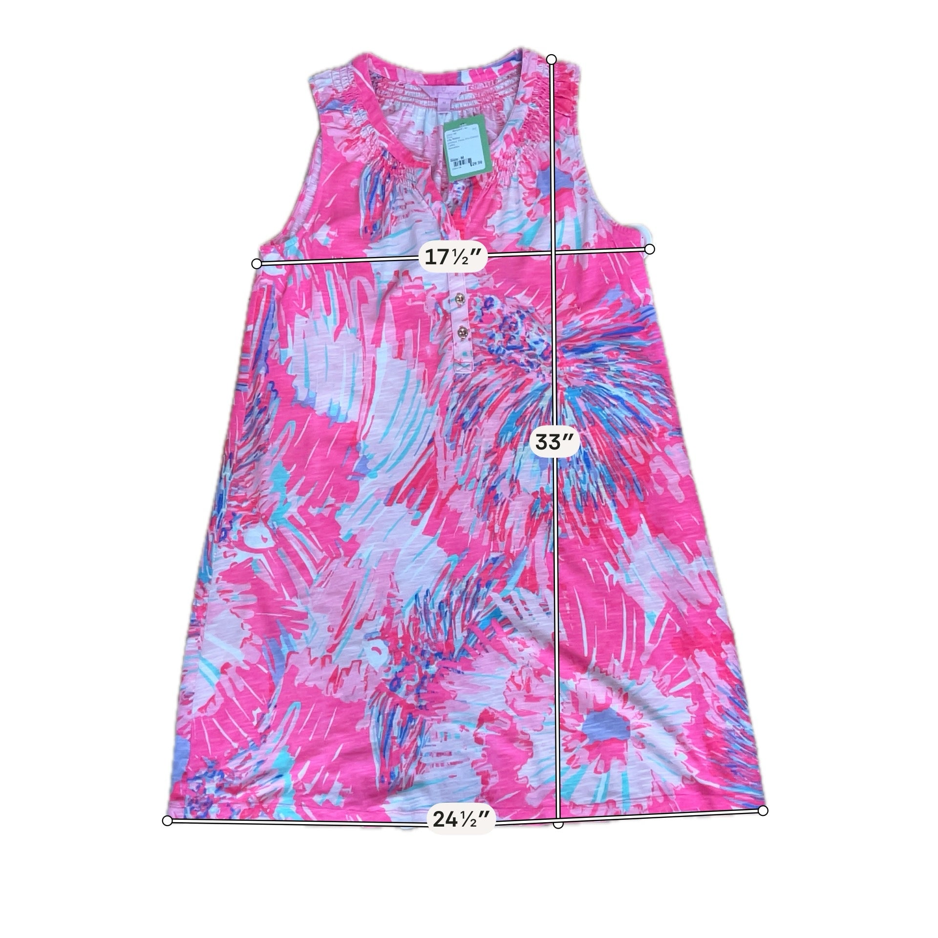 Lilly Pulitzer Marlowe Dress M Pink Blue Floral Henley Sleeveless T-Shirt Dress