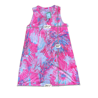 Lilly Pulitzer Marlowe Dress M Pink Blue Floral Henley Sleeveless T-Shirt Dress