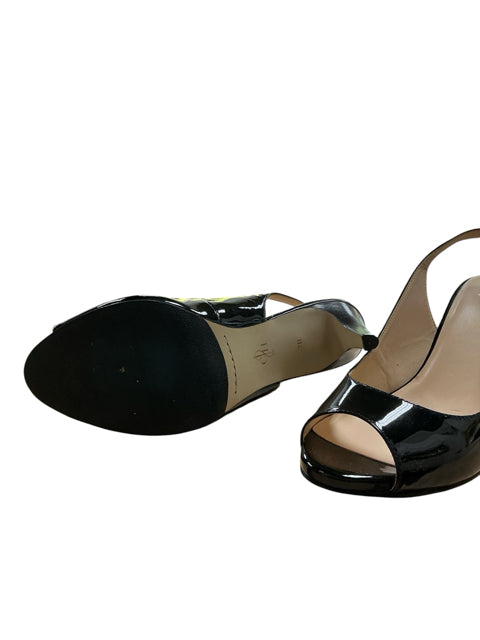 Cole Haan Black Patent Leather Peep Toe Slingback Heels | Size 7.5