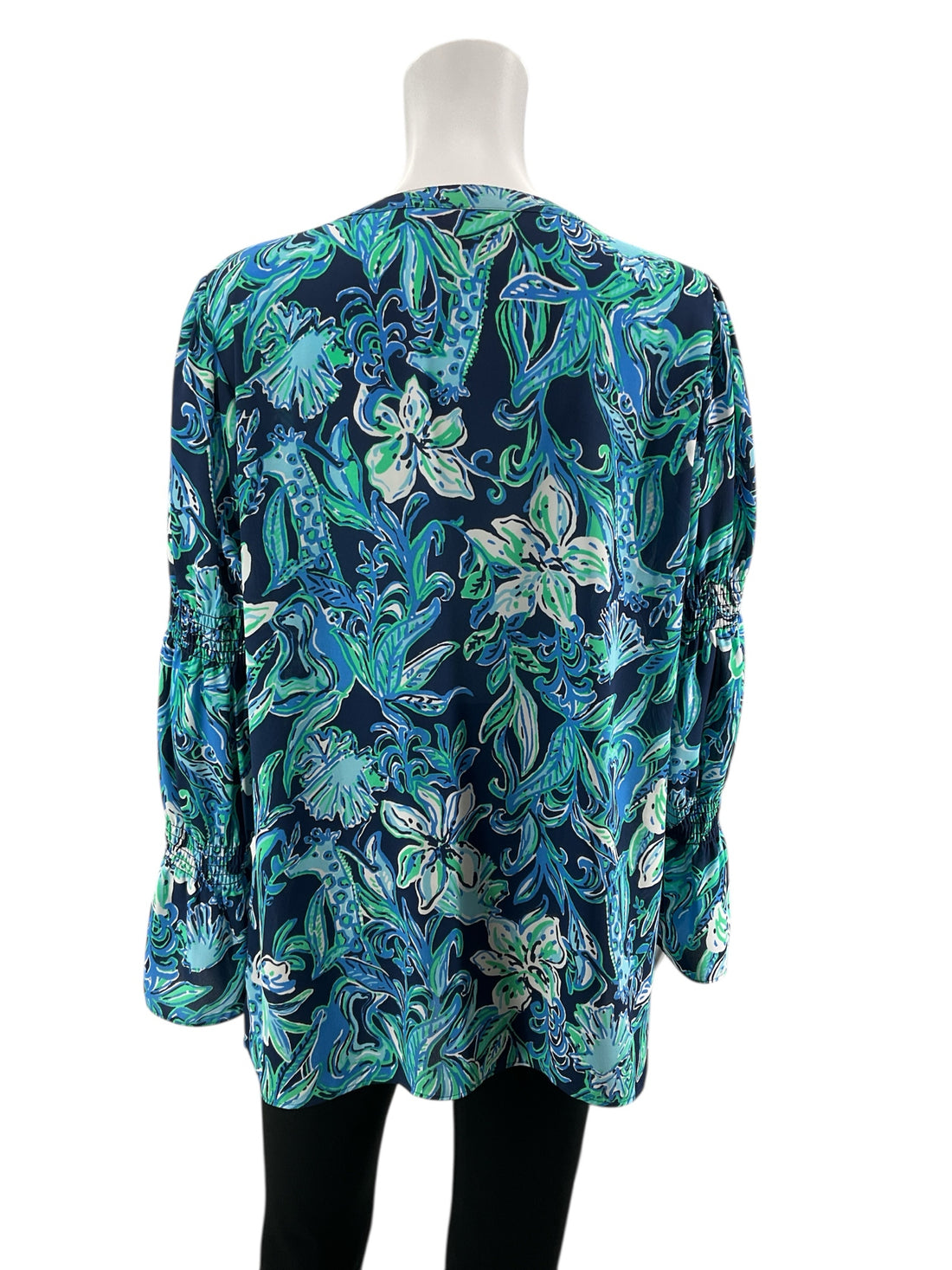 Lilly Pulitzer Blues/Teal/Green Floral Pre-Owned Casual Top - Size Large