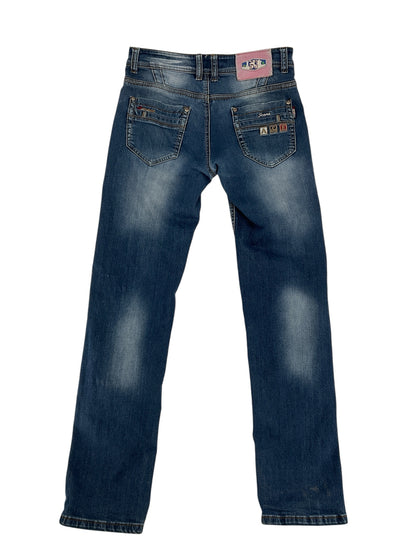 Anwame Jeans Womens Size 10 Blue Denim Y2K Straight Leg Embellished Zipper Pockets