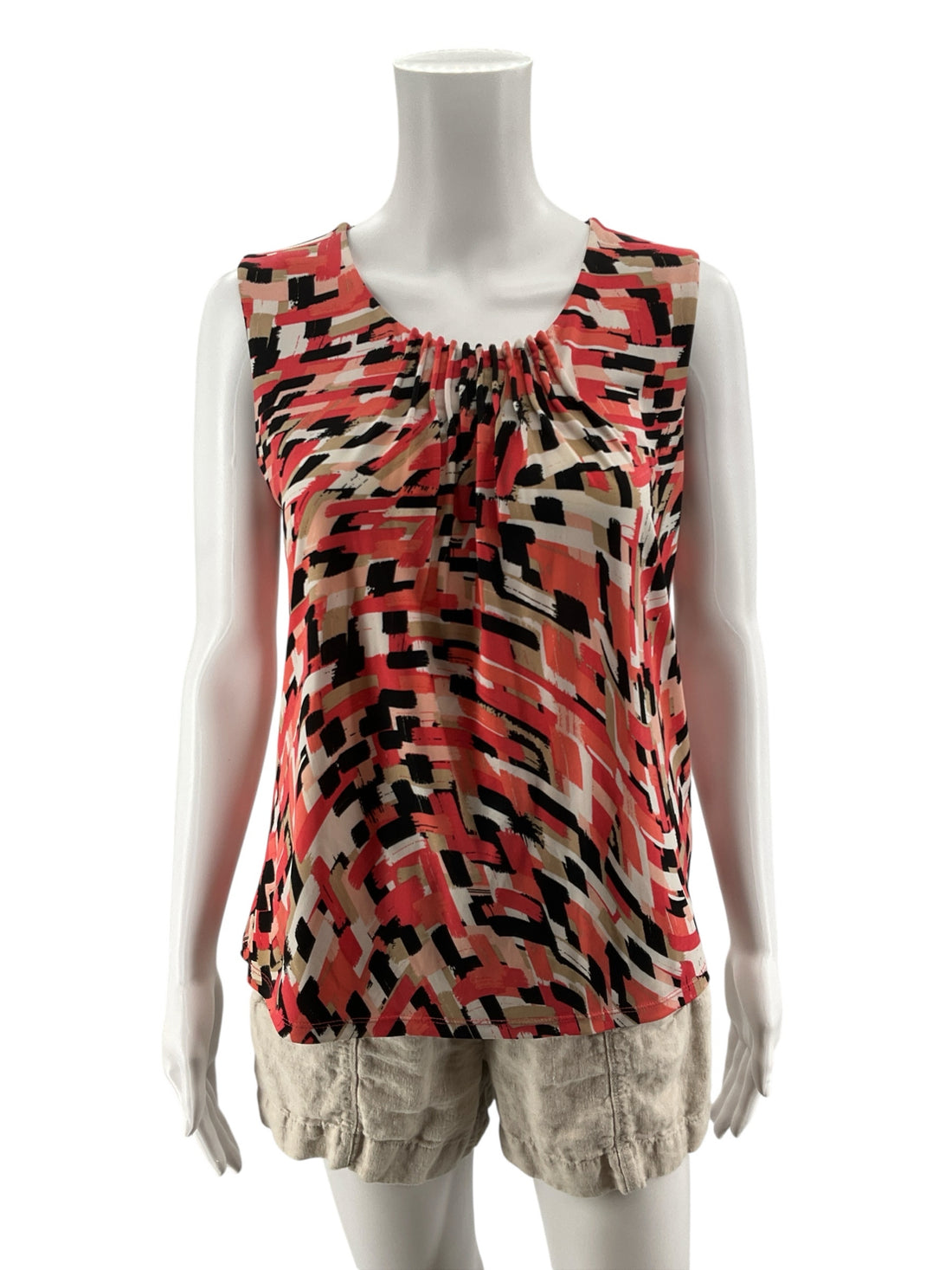Jones Studio Abstract Print Sleeveless Top Blouse Coral Black White Size Small