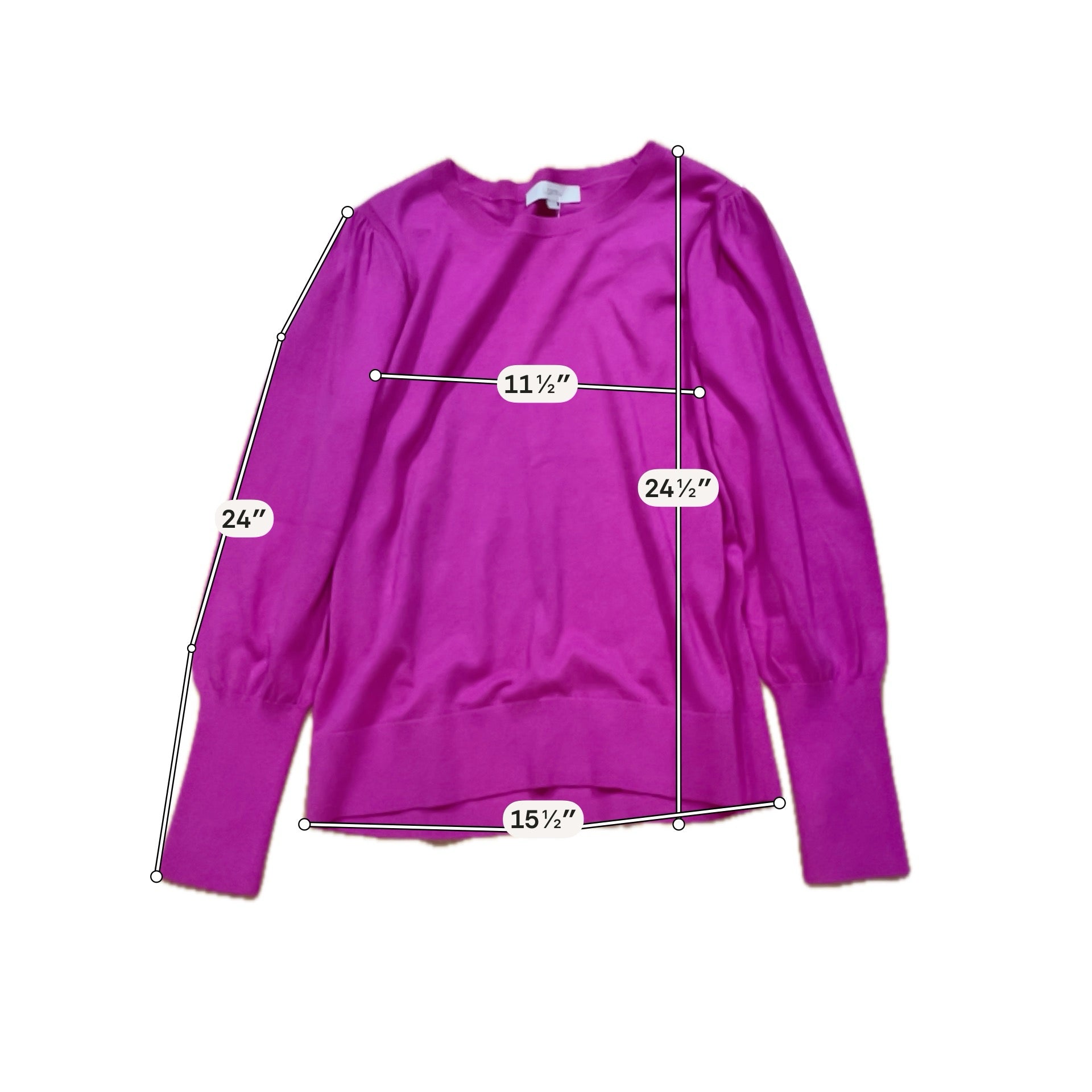 LOFT Fuchsia Pink Puff Sleeve Crewneck Sweater Size Large