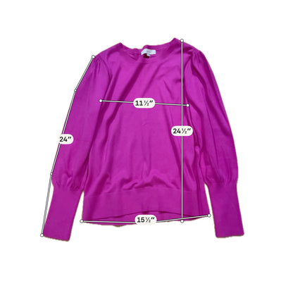 LOFT Fuchsia Pink Puff Sleeve Crewneck Sweater Size Large
