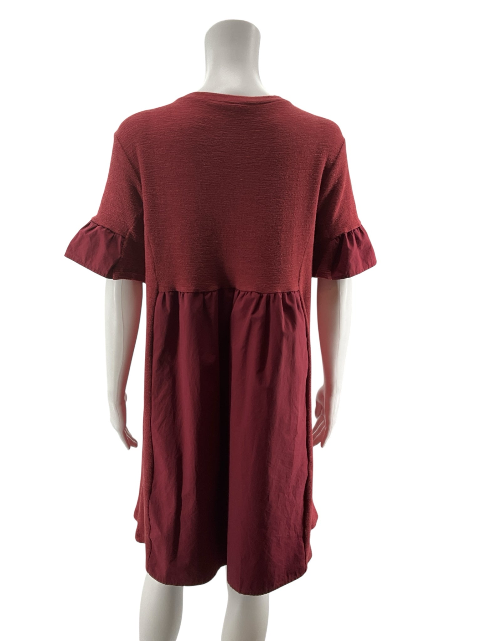 English Factory Brick Red Textured Babydoll Ruffle Sleeve Mini Dress