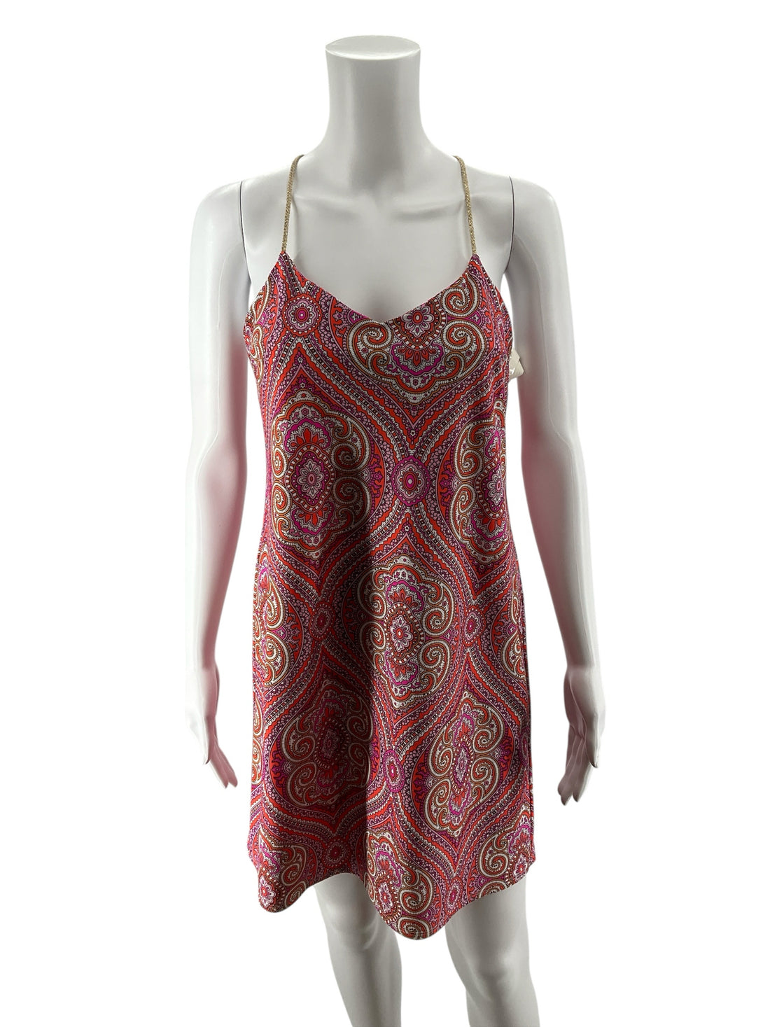 Jude Connally Tinsley Dress XS Pink Orange Paisley Print Braided Strap Mini